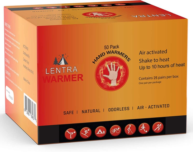 LENTRA Hot Hand Warmers - 50 Count - 10 Hours Long Lasting Heat, Safe Natural Odorless Air Activated Heat Packs for Hands, Toes and Body - TSA Approved - Image 1